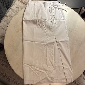 DO+BE Cream Midi Pencil Skirt with Tie Front